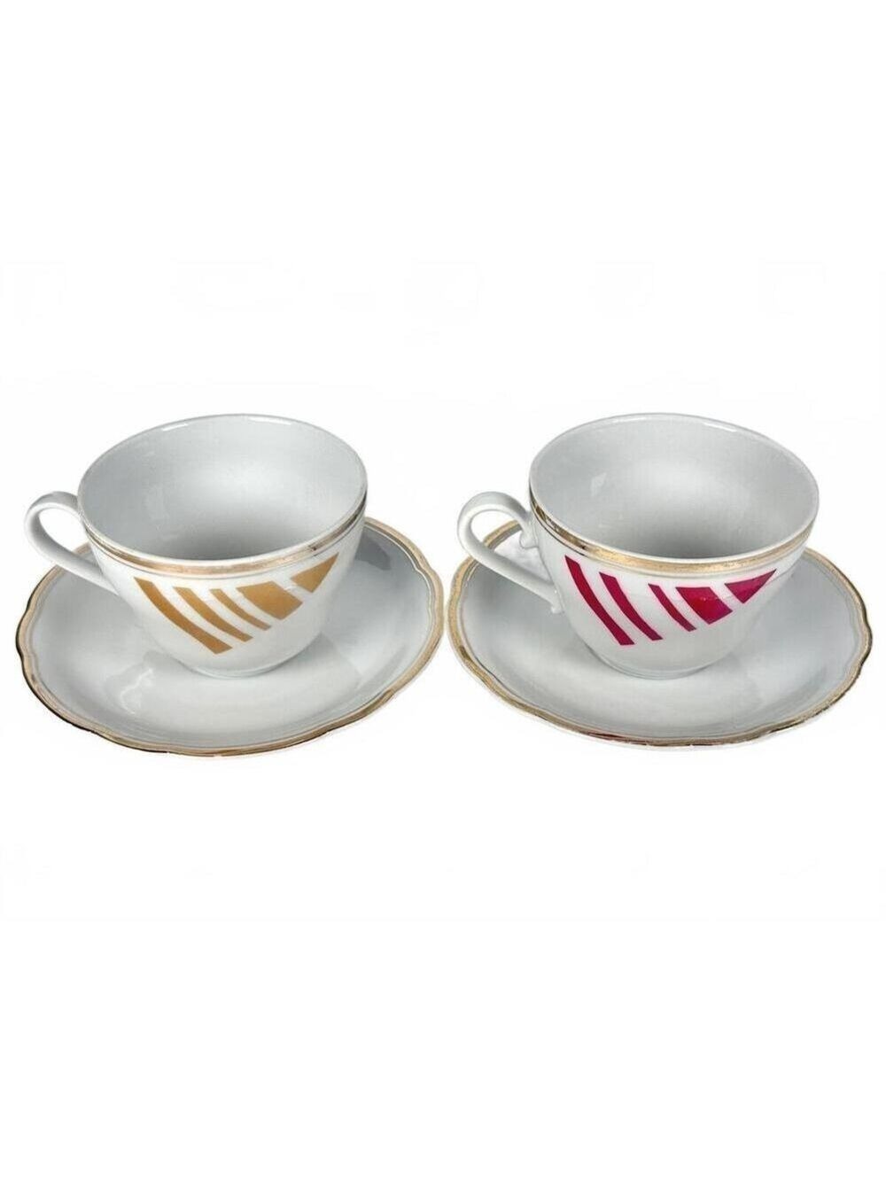 Set of 2 Vintage Kahla GDR Geometric Porcelain Tea Cups and Saucers East Germany - Picture 3 of 14